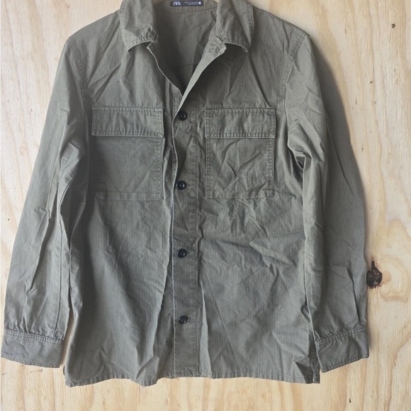 Zara Man Light Weight Jacket Sz Medium Green Button Up Casual Pockets - Picture 4 of 9